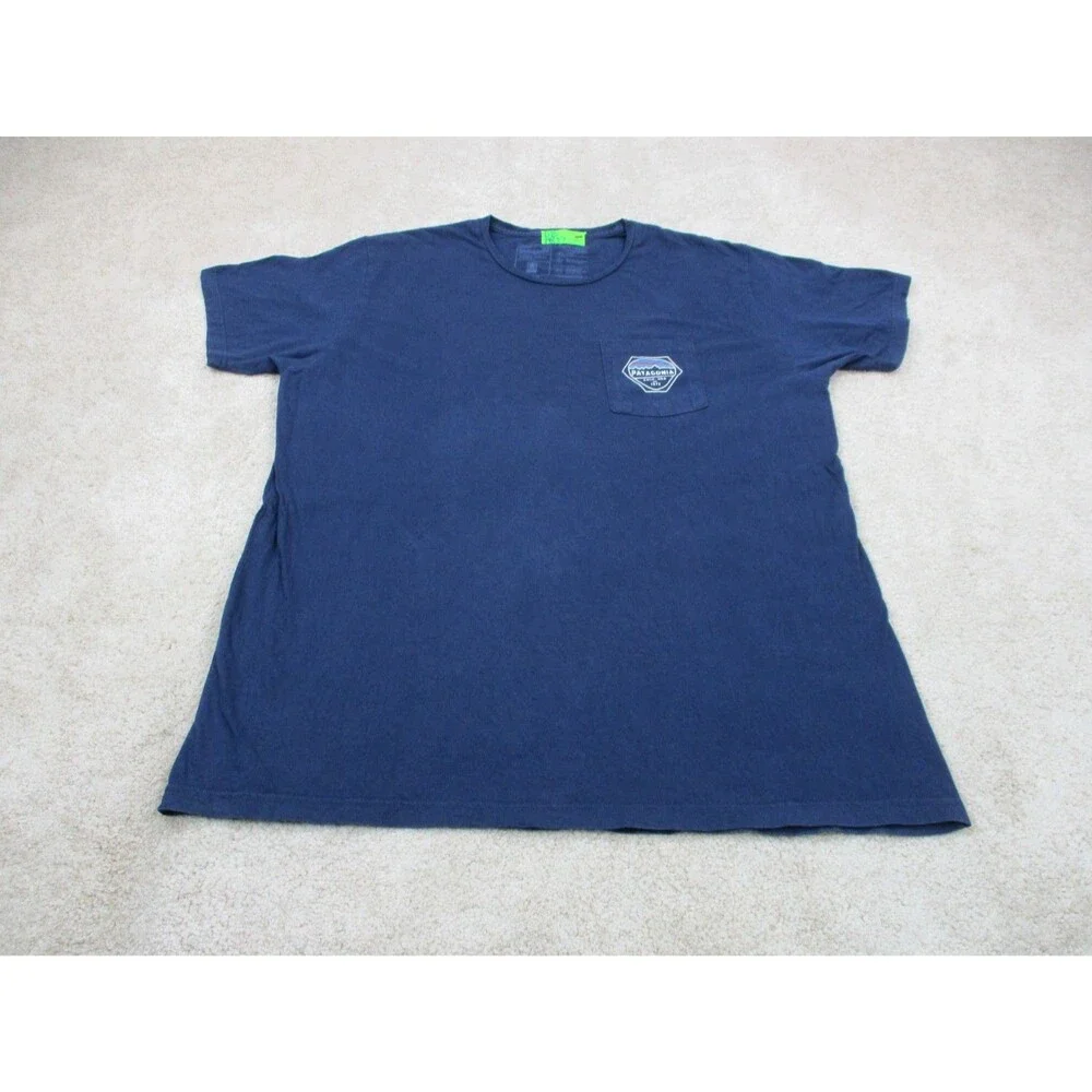 Patagonia Shirt Mens 2XL Slim Fit Blue Organic Cotton Tee Crew Neck Short Sleeve - Picture 2 of 15